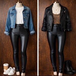Express High Rise 90s Skinny Cut Faux Leather Pants Black Soft Lining Stretch